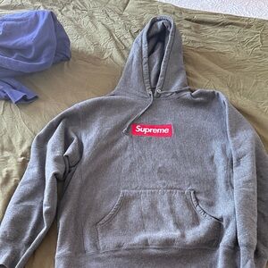 Supreme Heather Gray Hoodie with Red Box Logo